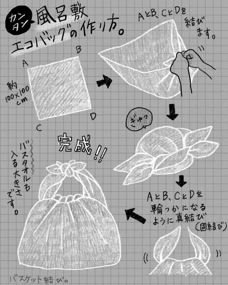 オーガニックコットン 風呂敷 バスケット結び